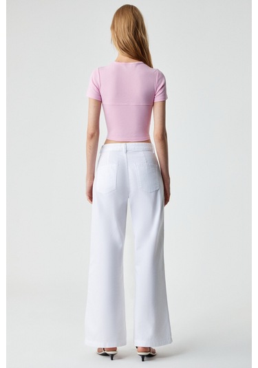 CERAEN Kadın Slim Kısa Kol Bisiklet Yaka Pembe T-Shirt