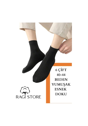 Ragi Store 6'lı Siyah Erkek Yarım Bilek Çorap Siyah