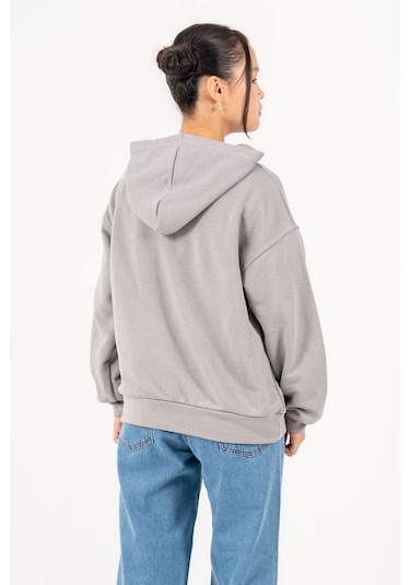 Kız Çocuk Labubu Baskılı 3 İplik Kışlık Şardonsuz Sweatshirt 4540 Gri