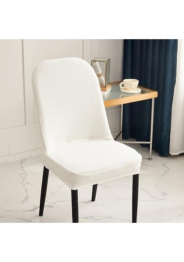 Beyaz 1/2/4/6 Adet Jakarlı Kavisli Sandalye Kılıfı Ofis Koltuğu Klozet Kapağı Maki Yıkanabilir Toz Geçirmez Koltuk Örtüsü 56658400