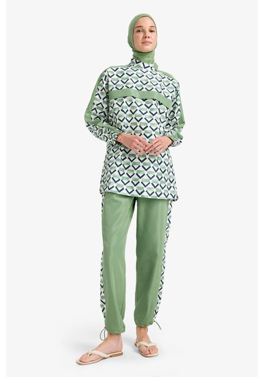 DeFacto Regular Fit Su İtici 3'lü Desenli Burkini Tesettür Mayo Takım E7996AX25HSGN680