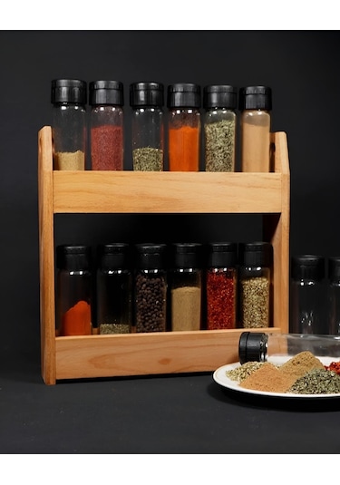 Chef Taste Cansas 12'li Baharatlık Takımı Ahşap Standlı Ahşap - Beyaz