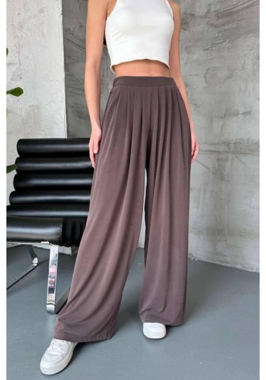 Feela Moda Premium Modal Kumaş Pileli Şalvar Kadın Pantolon 2012 Vizon