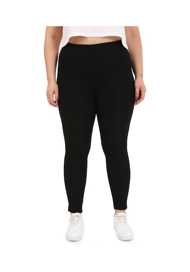 Büyük Beden Beli Lastikli Bilek Hizasında Panelli Siyah Bayan Tay Siyah