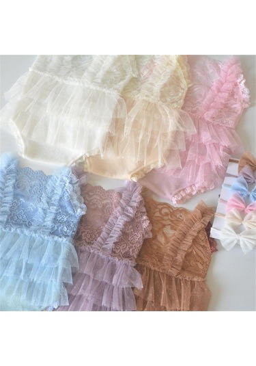 Bebek Fotoğraf Giysileri Dantel Romper Bowknot Saç Bandı Kıyafet Doğum Fotoğrafçılık Props Kostüm Giyim Bebek Tedarik Beyaz