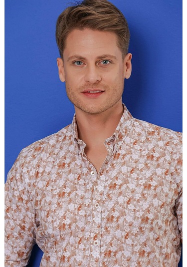 G 1542 Slim Fit Taba Klasik Gömlek Taba