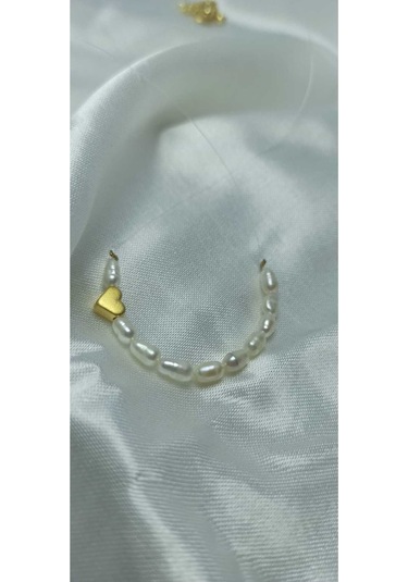 24k Altın Kaplama Hayalet İp Gerçek İnci Kalp Detaylı Kolye Beyaz Çok Renkli