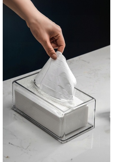 Vivart Üstü Desenli Clear Peçete Organizeri Z Peçetelik Şeffaf Beyaz