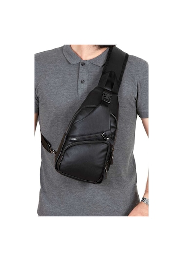 Anholt Yıkama Deri Çapraz Askılı Göğüs ve Omuz Çantası Siyah