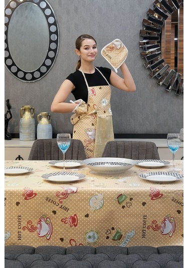Damla Sıvı Geçirmez Masa Örtüsü Ve Mutfak Önlüğü Seti Runner Masa Örtüsü Modelleri Coffee