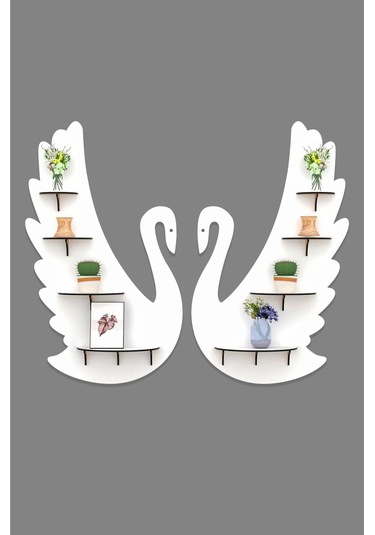 Kuğu Raf Duvar Dekoru Ahşap "8 Raflı Duvar Dekerasyonu" Mobilya