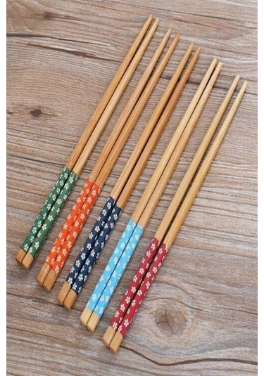 5 Li Set Bambu Çin Çubuğu Chopstick Yıkanabilir 20 Adet Bej