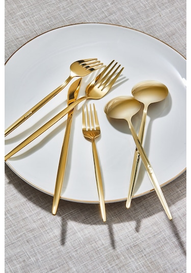 Apricot Faro 24 Parça 6 Kişilik Çatal Kaşık Bıçak Kutulu Shiny Gold