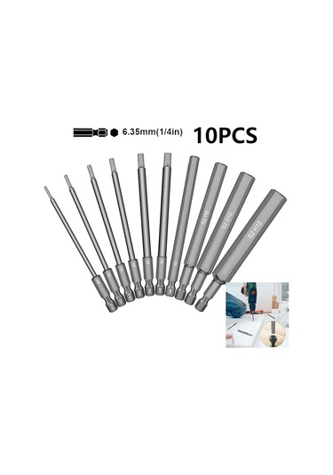 Sointeresting 10 Adet 50mm Altıgen Anahtar Matkap Ucu Metrik H1.5-h12 Elektrikli Altıgen Tornavida Anahtar Soket