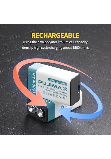 Xuweiwei Pujımax 8 Adet 9v Lityum Batarya Type C Şarj Kapasiteli Şarj Edilebilir Polimer Pil Elektronik Cihazlar İçin Taşınabilir Power Bank Alt N
