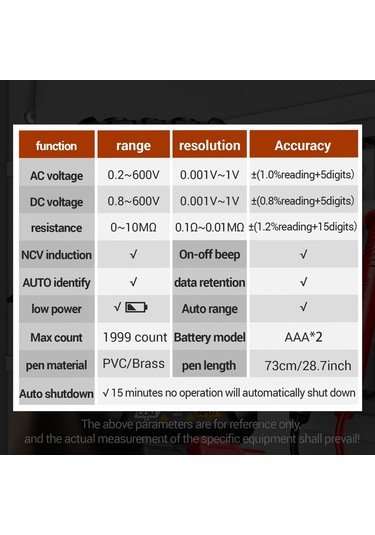 Aneng M113 1999 Sayımlar Mini Dijital Multimetre Ac / Dc Gerilim Ölçer Ohm Ncv Direnç Volt Test Cihazı Elektrik Aracı - Siyah