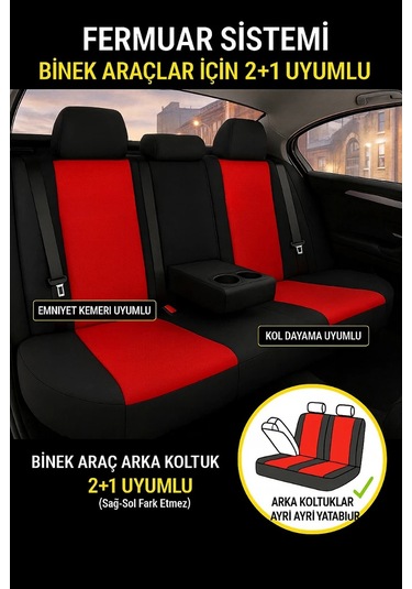 Renault Symbol 2008 2020 Araca Uyumlu Oto Koltuk Kılıfı Tay Tüyü Kırmızı Siyah Renk