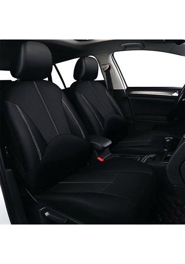 9 Parça Araba Koltuk Kılıfları, Evrensel Nefes Alabilir Deri Koltuk Koruyucu Tam Siyah