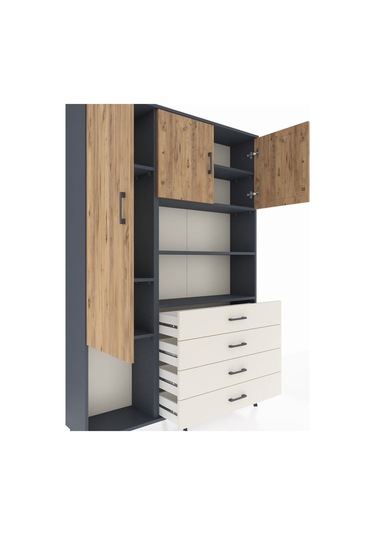 Arges Dolap 7 Raflı 4 Çekmeceli 3 Kapaklı 132x30x195 Antrasit... Antrasit