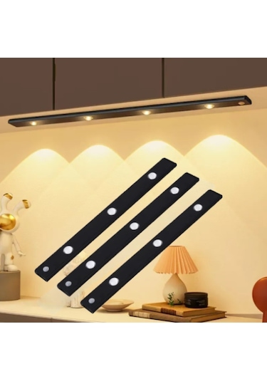 3 Adet 40cm Led Sensörlü Usb Şarjlı Mıknatıslı Mutfak,dolap Işık
