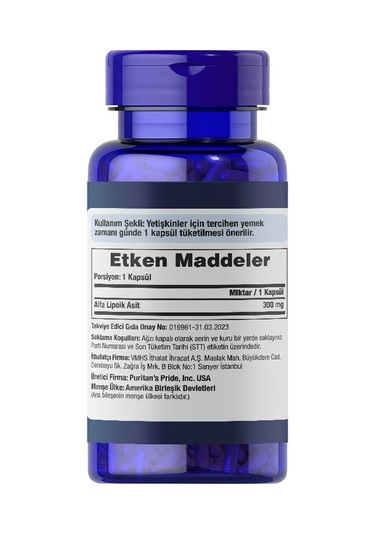 Puritans Pride Alpha Lipoic Acid 300 Mg 60 Kapsül