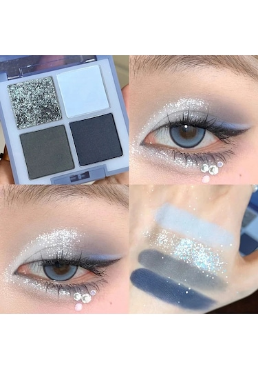4 Renkli Glitter Mavi Göz Farı Paleti Mat İnci Pırıltılı Akrilik Dumanlı Gri Smoky Grey 01 Garden Rose