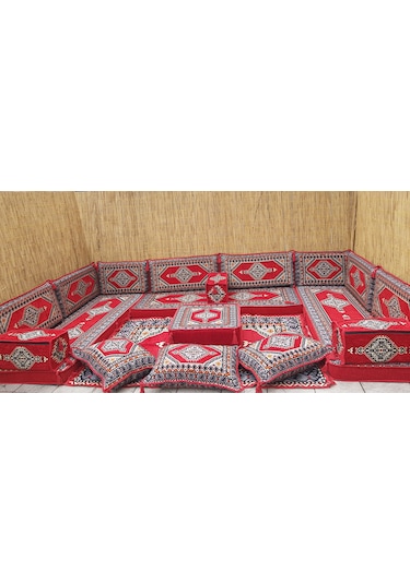 Coton Şark Köşesi Saraylıu Desenli Minder Takımı Konsept Kırmızı