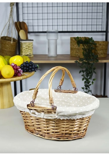 Sepetçibaba Çift Kulplu Hasır Genel Amaçlı - Piknik Sepeti Oval