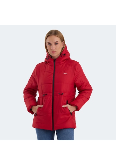 Slazenger CALLU Kadın Kapüşonlu Şişme Kırmızı Mont & Kaban