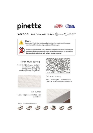 Nironyatak Çift Kişilik Yatak 180X200 Cm Full Ortopedik Sert Yatak Verona