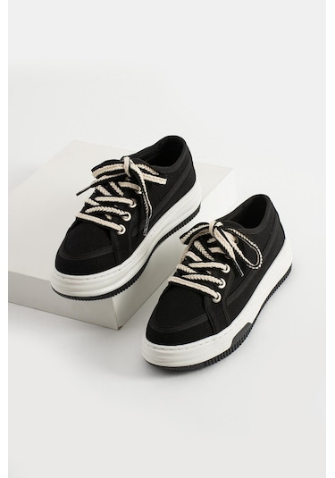 İncila Garantili Ortopedik Yüksek Taban Bağcıklı Bez Spor Sneaker Ayakkabı Incıla-7189 Siyah - Beyaz İncila Garantili Ortopedik Yüksek Taban Bağcıklı Bez Spor Sneaker Ayakkabı Incıla-7189 Siyah - Beyaz