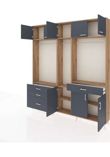 Arges Dolap 8 Raflı 4 Çekmeceli 3 Askılı 220x30x243 Çam-antrasit/antrasit Antrasıt/antrasıt Arges Dolap 8 Raflı 4 Çekmeceli 3 Askılı 220x30x243 Çam-antrasit/antrasit Antrasıt/antrasıt