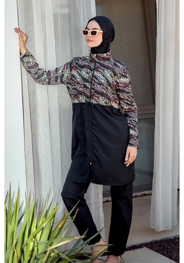 Remsa Paraşüt Tam Kapalı Tesettür Mayo R4806 Safari Siyah