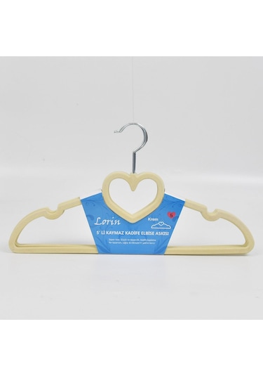 Lorin 5'li Kadife Kaydırmaz Elbise Kıyafet Dolap Askısı Bej K Renk Askı Çok Renkli