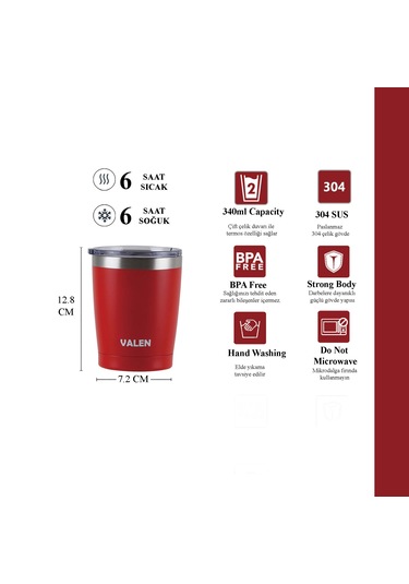 Çift Duvarlı Vakumlu Kahve Bardağı 340ml / Kırmızı