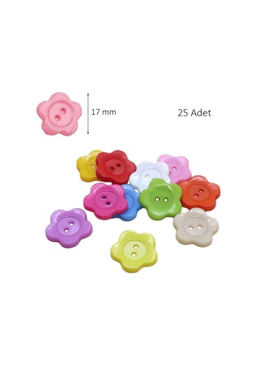Çiçek Renkli Düğme Renkli Papatya Düğme 1,7 Cm - 25 Adet