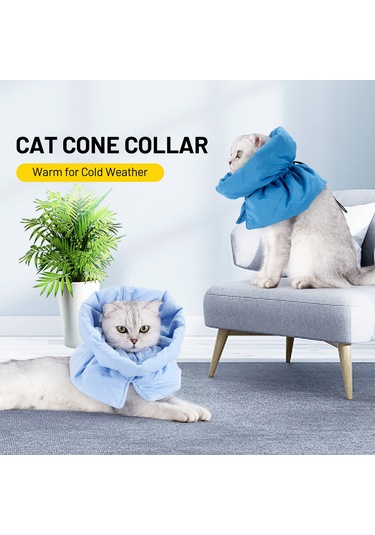 Geekyou Kedi Yaralı Yalama Engeli Atkısı - Hafif, Yumuşak, Ayarlanabilir Drawstringli - Mavi - M Boyu Ya001k011