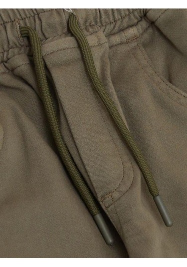 Erkek Çocuk Pamuklu Rahat Kalıp Bel Paça Lastikli Pantolon-14580 Haki