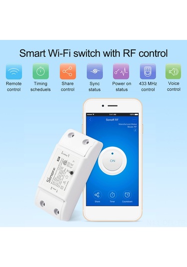 Dofolink Im151116003 Sonoff Rf Akıllı Anahtar: Wi-fi Ve 433mhz Rf Kumanda, Uzak Kontrol, Zamanlama, Ses Kontrolü Echo/google Home - 2200w