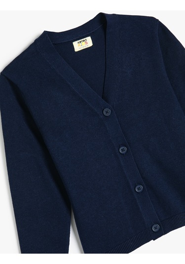 Koton Basic Hırka V Yaka Düğme Kapamalı Pamuklu Lacivert 5wkb90009tt Lacivert