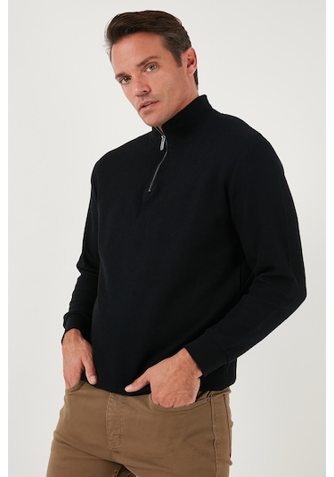 Buratti Pamuklu Regular Fit Yarım Fermuarlı Dik Yaka Erkek Sweat 5905716 Siyah