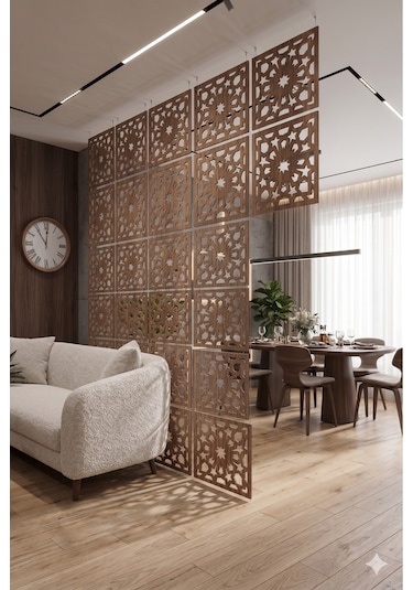 Lazer Kesim Paravan, Ahşap Separatör, Oda 4'lü Panel Levha Model25 40 X 40 Cm