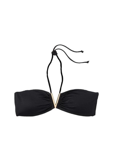 Deep Beach Metal Aksesuarlı Straplez Bikini Üstü Siyah