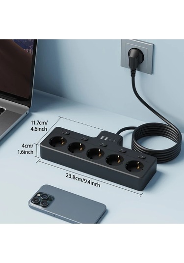 Xuweiwei Beyaz 9lu Tasinabilir Guc Cubugu 5 Ac Cikisi 2 Usb A Ve 2 Usb C Girisi Siyah Ev Ofis Seyahat