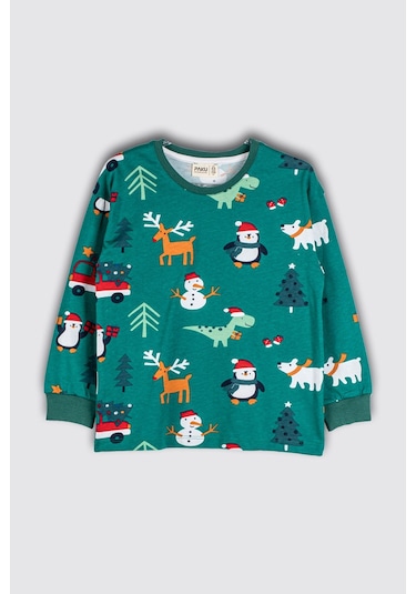 Yılbaşı Temalı Baston Şeker Desenli %100 Pamuk Unisex Pijama Takımı Yeşil