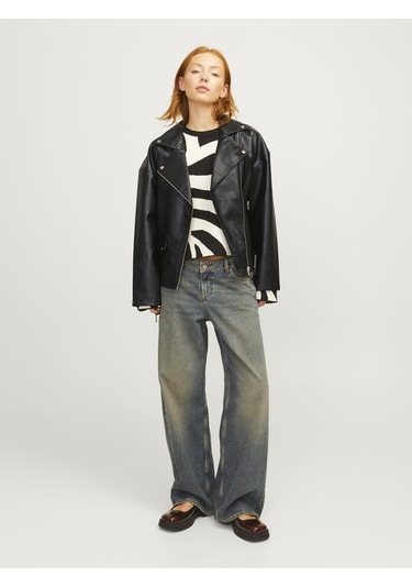 Kadın Fermuarlı Suni Deri Ceket - Frida Black Siyah