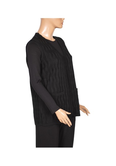 Hesna Kadın Gizem Ajurlu Cepli Siyah Triko Yelek Siyah