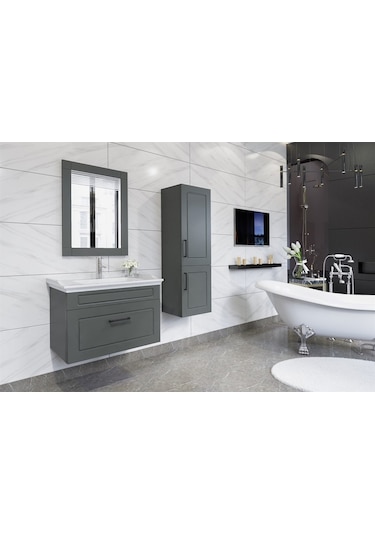 Monaco 80 Cm Banyo Dolabı-Anrasit(Boy Dolap Hariç )