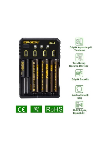 Sertec Basen Bo-4 Pro 18650 3.7V 4'Lü Pil Şarj Aleti