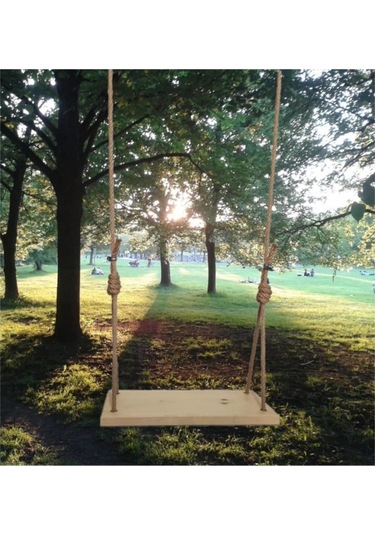 KONYALPG Dekoratif Dogal Ahşap Jut Halatlı Salıncak Büyük Boy Sal Doğal